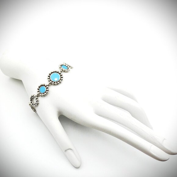 LAGOS Maya Sterling Silver Blue Ceramic Circle Stations Bracelet - Picture 6 of 11